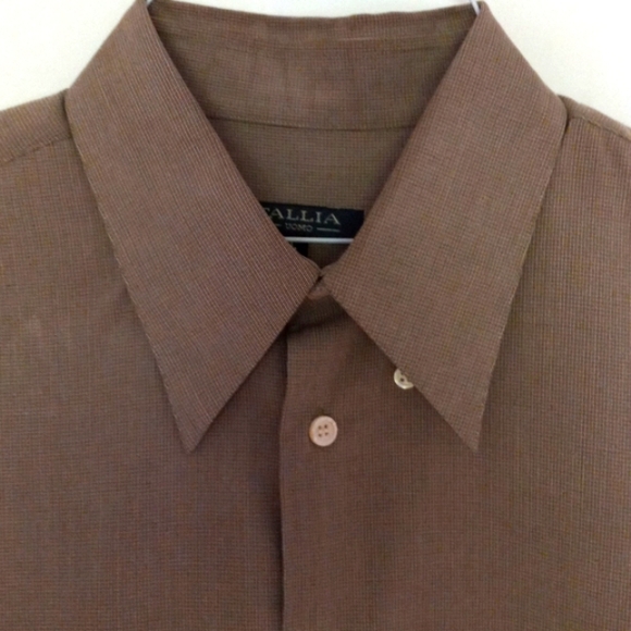 UOMO TALLIA ITALIAN MENS SHIRT Mocha Brown Size Large 15 1/2" - Picture 1 of 15